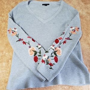 American Eagle Blue Knit Sweater with Flower embroidery